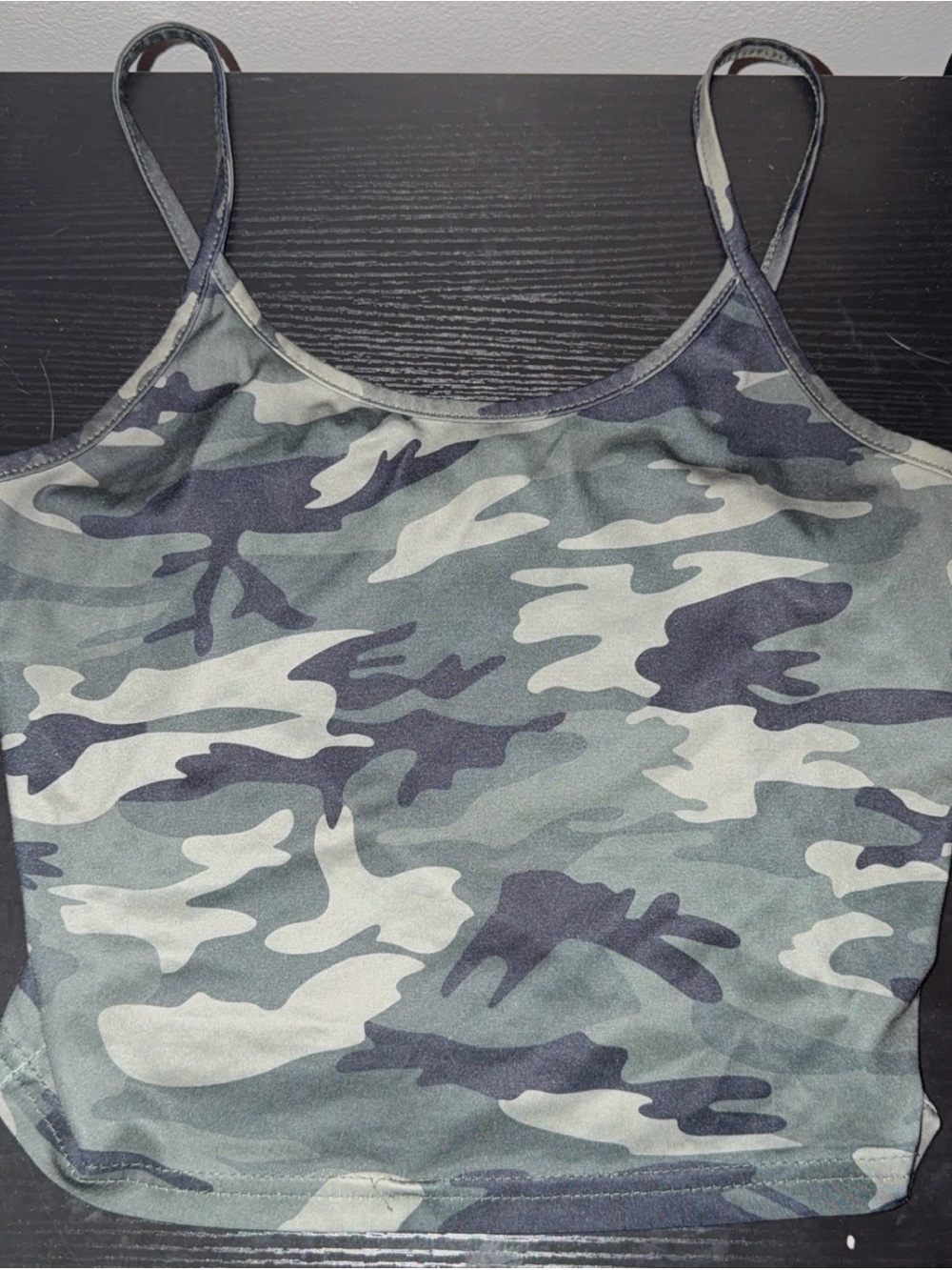 Camo Print Slim-Strap Crop Top - Gray Camo